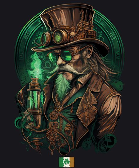 Napoleon Dieselpunk, Steampunk Leprechaun, Green Steampunk, Steampunk Kids, Rebranding Logo, Steampunk Images, Steampunk Character, Steampunk Artwork, Irish Bar