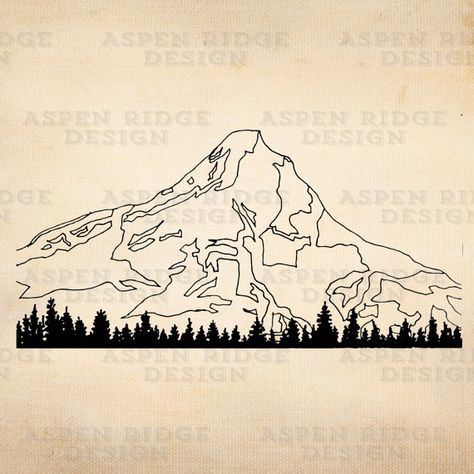 Mt. Hood II Digital Instant Download Vector Clip Art Oregon Mt Hood Drawing, Mt Hood Tattoo, Oregon Tattoo, Mt Hood Oregon, Mt Shasta, Mt Hood, Drawing Easy, Portland Oregon, Great Wave