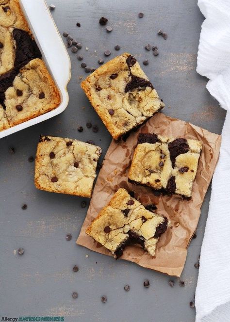 Chewy, fudgy, and the best of two classic desserts, these gluten-free, vegan chocolate chip cookie brownies, also lovingly known as brookies, will make your dessert indecision a thing of the past. This allergy-friendly treat is free of: gluten, dairy, egg, soy, peanut & tree nuts. It's top- free too! Mississippi Mud Brownies, Mud Brownies, Chocolate Chip Cookie Brownies, Cookie Brownies, Peanut Tree, Mississippi Mud, Vegan Chocolate Chip Cookies, Brownie Toppings, Allergy Free Recipes