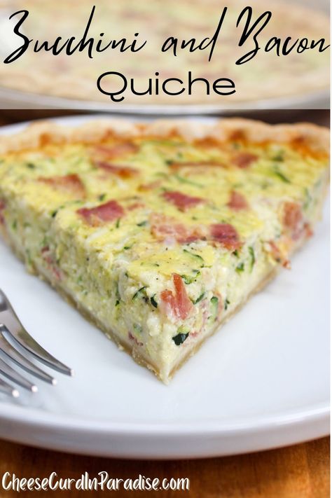 Zucchini and Bacon Quiche is a delicious way to use your summer zucchini harvest. Packed with fresh zucchini, basil, cheese, and bacon. Perfect to make in advance for breakfast or a quick meal. Zucchini Bacon Quiche, Easy Zucchini Quiche Recipes, Quiche Recipes With Zucchini, Zucchini And Ham Quiche Recipes, Ham And Zucchini Quiche, Bacon Zucchini Recipes, Zucchini Bacon Recipes, Zuchinni Quiche, Quiche Zucchini