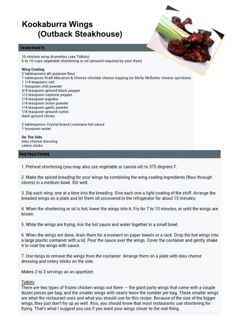 Outback Steakhouse: Kookaburra Wings Outback Steakhouse Kookaburra Wings, Kookaburra Wings Outback, Outback Wings Recipe Copycat, Outback Kookaburra Wings Recipe, Outback Chicken Wings Recipe, Outback Wings Recipe, Outback Wings, Outback Chicken, Outback Steakhouse Recipes