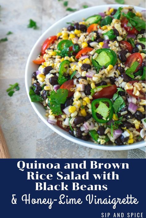 Brown Rice And Quinoa Recipe, Quinoa And Brown Rice, Salad With Black Beans, Honey Lime Vinaigrette, Summer Grill, Rice Salad Recipes, Brown Rice Salad, Satisfying Salads, Brown Rice Recipes