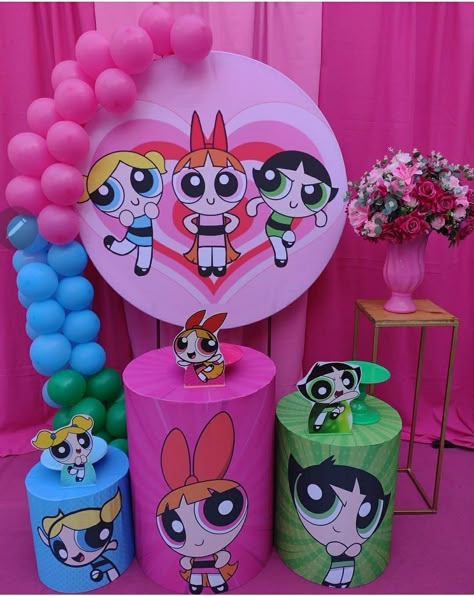 Power Puff Birthday Party Ideas, Powerpuff Birthday Party Ideas, Power Puff Girls Birthday Party Ideas, Powerpuff Girls Birthday Party Ideas, 8 Year Birthday Ideas, Powerpuff Girls Decorations, Powerpuff Birthday, Power Puff Girls Party, Powerpuff Party