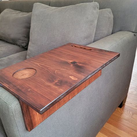 Handmade Wood Couch Arm Table With Extension. Stained Wood - Etsy Armrest Table, Couch Arm Table, Arm Rest Table, Sofa Arm Table, Gorgeous Sofas, Cool Couches, Couch Table, Diy Sofa, Sofa Side Table