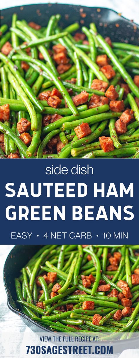 Sauteed Ham and Green Beans Green Beans With Ham, Green Beans Keto, Recipe For Green Beans, Beans With Ham, Ham And Green Beans, Cooked Ham, Low Carb Chili, Green Beans Recipe, Low Carb Chicken Recipes