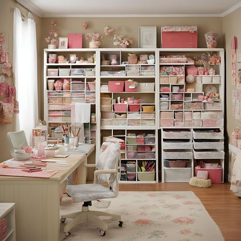 Organized Oasis for DIY Dreams! This craft room is all about keeping things tidy and inspiring. Labeled bins and containers ensure everything has its place, while the pegboard keeps tools within easy reach. The bright and airy atmosphere gets those creative juices flowing! How do you keep your craft room organized and inspiring? Share your organization hacks in the comments! Craft Room Organization Hacks, Craft Room Set Up Ideas, Pink Craft Room Ideas, Study Designs, Art Nook, Pegboard Craft Room, Pink Laundry, Craftroom Ideas, Bed Inspo