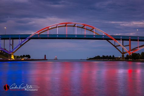 Hoan'ing Independence | Milwaukee’s Hoan Bridge illuminated … | Flickr Sydney Harbour Bridge, Red White Blue, My Website, Milwaukee, Independence Day, White Blue, Stained Glass, Red White, Bridge