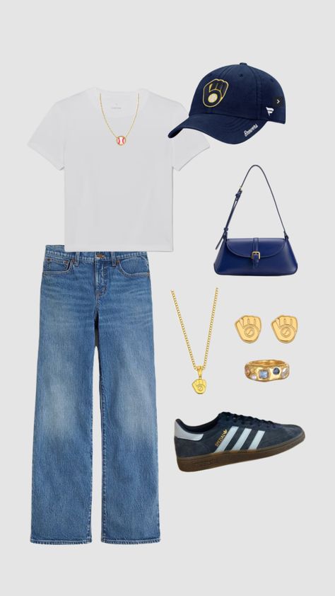 milwuakee brewers game day outfit ideas! #milwuakee #milwaukeebrewers #brewers #brewcrew #baseballoutfit #baseball Day Outfit Ideas, Game Outfit, Game Day Outfit, Baseball Outfit, Milwaukee Brewers, Gameday Outfit, Day Outfit, Game Day, Outfit Of The Day