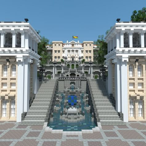 Modern Castle Minecraft, Minecraft Royal Castle, Minecraft Art Museum, Grand Staircase Minecraft, Minecraft Mansion Tutorial, Staircase Minecraft, Castle Staircase, Minecraft Staircase, Minecraft Palace