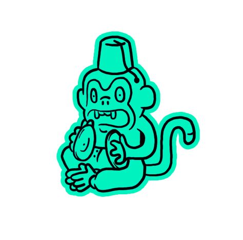 Crazy Monkey Art, Monkey With Cymbals Tattoo, Cymbals Drawing, Monkey Tattoo Simple, Monkey With Cymbals, Cowboy Hat Tattoo, Monkey Graphic, Crazy Monkey, Monkey Tattoo