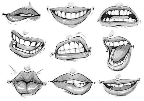 How To Draw Someone Smiling With Teeth, Manic Smile Drawing, Smile With Braces Drawing, How To Draw Teeth Smile, Smile With Teeth Drawing, How To Draw Smiles With Teeth, Smiling Mouth Drawing, Teeth Drawing Reference, Smile Sketch