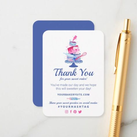 Bakery Tools, Thank You Cake, Three Tier Cake, Blue Business Card, Cake Logo Design, Order Cake, Cake Logo, Business Information, Business Logos