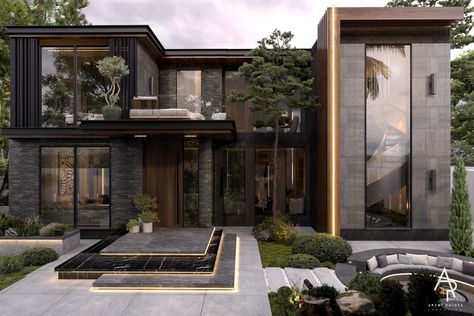 EXTERIOR VILLA FACADE I UAE on Behance Villa Modern Exterior, Villa Facade Design, Villa Facade, Modern Villa Exterior, Villa Exterior Design, Modern Villa Design, House Arch Design, Home Entrance, Modern House Facades