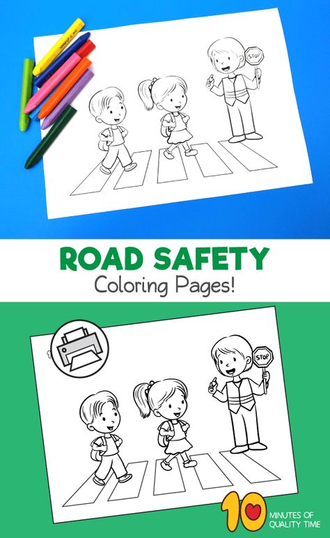 Road Safety Coloring Page – Use Crosswalks Safety Coloring Pages, Safety Worksheets, Punctuation Activities, Safety Crafts, Crossing The Street, Crossing Guard, Road Kids, Transportation Preschool, Easy Arts And Crafts