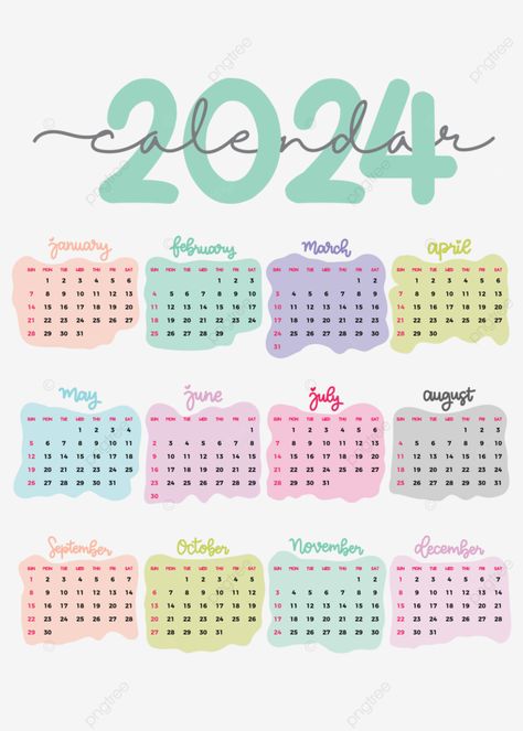 2024 calendar pastel color template vector Ideas For Calendars, Stickers For Calendar, 2024 Calendar Planner, 2024 Calender Aesthetics, Cute Calendar Template 2024, 2024 Calendar Aesthetic Printable, Calendar Design Template 2024, 2024 Calendar Template, Mini Calendars 2024 Free Printable