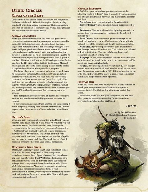 Druid Circle - Circle of the Beast  New archetype (homebrew) for D&D 5 Druid.  It's a druid with animal companion. Homebrew 5e, Druid Circle, Homebrew Classes, Dnd Druid, Dnd Homebrew, Dungeon Master's Guide, Dnd Races, Dnd Classes, Dungeons And Dragons 5e