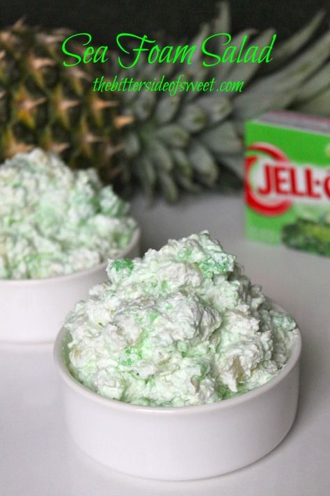 Sea Foam Salad | thebittersideofsweet.com Sea Foam Salad, Cream Cheese And Cool Whip, Diy Easy Recipes, Fluff Desserts, Jello Desserts, Yum Recipes, Jello Salad, Jello Recipes, Thanksgiving Diy