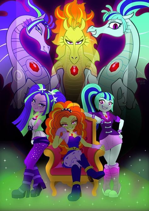 The Dazzlings Mlp Wallpaper, The Dazzlings Fanart, The Dazzlings Mlp Fanart, Mlp Sirens, Aria Blaze, Sonata Dusk, Adagio Dazzle, Cute Evil, Rainbow Rocks