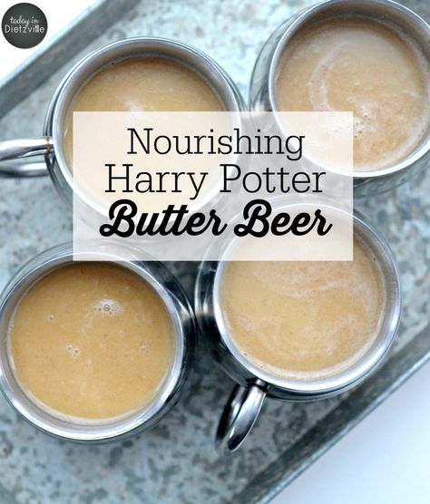 Nourishing Harry Potter Butter Beer {non-alcoholic} | Harry Potter fans, exchange your hot cocoa for this nourishing, non-alcoholic Harry Potter Butter Beer! It's full of Real Food ingredients and has a caramel-y, slighty salty, sweet, and creamy taste that just begs for a family movie night with healthy snacking! #allthenourishingthings #butterbeer #harrypotter #realfood #collagen Gut Food, Cabin Fun, Harry Potter Drinks, Drinks Nonalcoholic, Harry Potter Butter Beer, Butterbeer Recipe, Winter Favorites, Butter Beer, Paleo Drinks