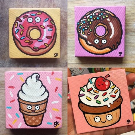 Candyland Art, Aesthetic Doodles, Cute Cartoon Food, Sketch Board, Cute Easy Paintings, Doodle Art For Beginners, Cake Illustration, Cute Drawing, Canvas Painting Tutorials