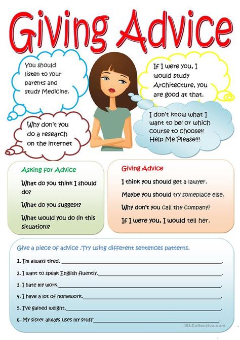 Giving Advice Worksheet, Celpip Speaking, English Conversation Worksheets, Conversation For Kids, Values Clarification, English Conversation For Kids, English Vocabulary List, Speaking Activities English, English Conversation Learning