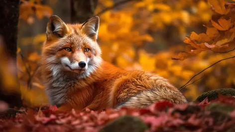 a cute fox living in a mountain of autumn leaves,mt,odaigahara,nara prefecture hd photography photo,red fox,fox,plant,carnivore,tree,natural landscape,whiskers,terrestrial animal,grass,wood Fox Landscape, Fox Sitting, Autumn Wallpapers, Hd Photography, Logo Cloud, Marketing Poster, Psd Background, Vector Trees, Black And White Tree