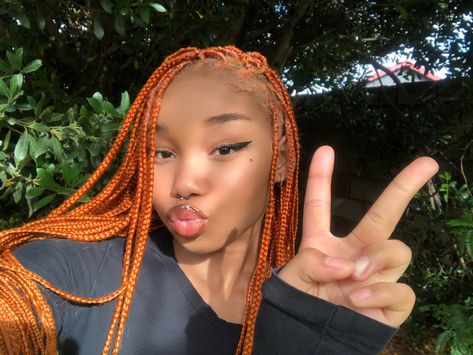 Orange Braids For Black Women, Orange Box Braids, Braids Color 30, Hairstyles Goddess Braids, Orange Braids, Red Box Braids, Ginger Braids, Head Braid, Braids Blonde