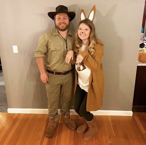 Diy Kangaroo Costume Pregnant, Pregnant Kangaroo Costume, Kangaroo Costume Diy, Costumes For Pregnant Couples, Halloween Costumes For Pregnant, Pregnant Couple Halloween Costumes, Kangaroo Costume, Maternity Halloween, Office Halloween Costumes