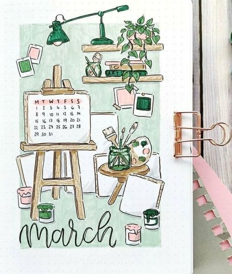 Diary Theme Ideas, Bulett Jornal Ideas, Bujo Theme Ideas, March Cover Page, Bullet Journal Theme Ideas, March Bullet Journal, Creating A Bullet Journal, Bullet Journal Cover Ideas, Bullet Journal Mood Tracker Ideas