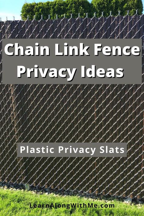 Chain link fence privacy solutions - plastic privacy slats like this can do a good job of covering up your chain link fence if installed properly.  
This homeowner did a good job of installing these privacy slats. The top and bottom of the slats are nice and level. It gives the fence a clean, private and uniform look. 
This is just one of the chain link fence cover up ideas featured in our article of 8 privacy solutions for chain link fences. Chain Length Fence Privacy, Chain Link Fence Cover Up, Metal Fence Privacy Ideas, Privacy Slats For Chain Link Fence, Cover Fence Ideas, How To Make Chain Link Fence Private, Privacy For Chain Link Fence, Cyclone Fence Ideas, Chain Link Fence Slats