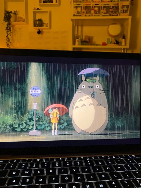 Watching Ghibli Aesthetic Laptop, Movie On Laptop Aesthetic, Anime On Laptop Aesthetic, Laptop Aesthetic, Japan Winter, Ig Bio, Ghibli Studio, Girl Shadow, Edit Capcut