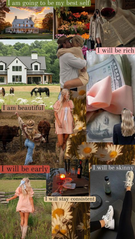 Rich, western, vision board, aesthetic Ranch Vision Board, Vision Board Western, Rich Country Aesthetic, Country Vision Board, Western Vision Board, Vision Board Aesthetic, Board Aesthetic, Rich Country, Goals Inspiration