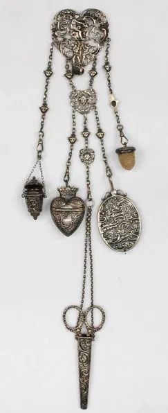 Making a Steampunk Chatelaine | Tea in a Teacup Chatelaine Diy, Sewing Chatelaine, Victorian Chatelaine, Vintage Sewing Notions, Silver Items, Heart Shape Box, Clothes Diy, Sewing Items, Chatelaine