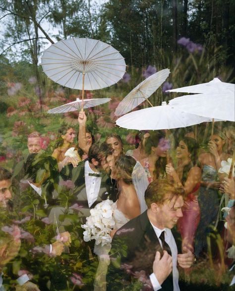 Claire Hillthorn Wedding, Fairy Garden Wedding Aesthetic, Claire Hiller Wedding, Chic Garden Party Wedding, Garden Party Elopement, Diy Wedding Aesthetic, Paper Parasol Wedding, Wedding Maximalism, Claire Thorn Wedding