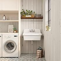 High Back Farmhouse Sink, Sink For Laundry Room, Wall Mount Utility Sink, Country Kitchen Sink, Laundry Room Garage, Vanity Bedroom, Bathroom White, Garage Kitchen, Bathtub Walls