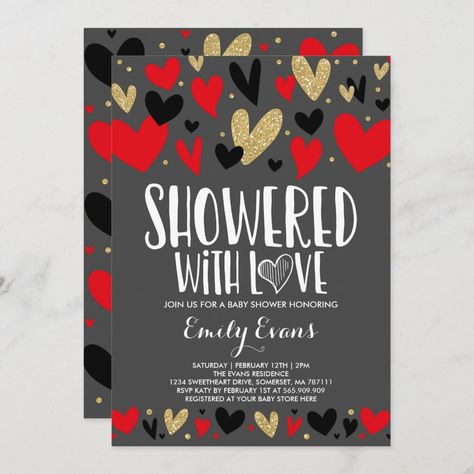 Showered With Love Baby Shower Invitation Hearts Size: 5" x 7". Gender: unisex. Age Group: adult. Material: Matte. February Baby Shower Themes, Valentine Baby Shower Invitations, Sweetheart Valentines, February Baby Showers, Valentine Baby Shower, Showered With Love, Valentines Baby, Valentines Baby Shower, February Baby