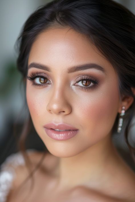 46  Stunning Wedding Makeup Ideas for Brown Eyes Bridesmaid Make Up Hazel Eyes, Eye Makeup For Light Brown Eyes, Soft Glam Bridesmaid Makeup Brown Eyes, Natural Makeup For Wedding Guest, Natural Brown Eye Makeup, Wedding Makeup For Bridesmaids, Natural Glam Bridesmaid Makeup, Bridal Makeup Brown Eyes, Makeup For Brown Eyes Brunette