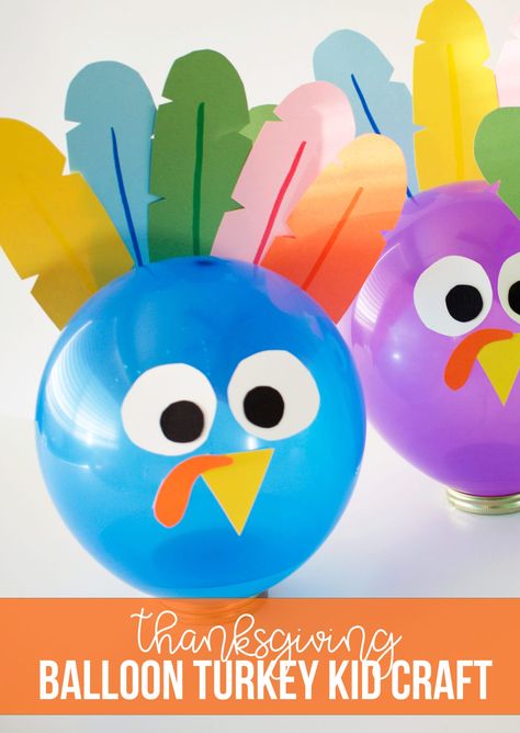 Invite this brightly colored Turkey Balloon Craft to your Thanksgiving feast. Kids will love making them for the table. Turkey Balloon Project, Turkey Balloon Craft, Balloon Turkey, Turkey Balloons, Turkey Diy Crafts, Balloon Craft, Turkey Crafts Kids, Diy Turkey, Thanksgiving Kids Table