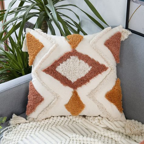 Burnt Orange Throw Pillows, Farmhouse Decorative Pillows, Orange Pillow Covers, Bohemian Throw Pillows, Boho Throw Pillow, Couch Pillow Covers, Orange Throw Pillows, 18x18 Pillow Cover, Boho Throws