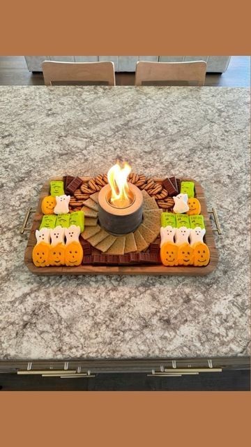 Halloween Smores Charcuterie Board, Fire Pit Food, Halloween Smores, Table Top Fire Pit, Smores Station, Found It On Amazon, Halloween Camping, Food Boards, Tabletop Firepit