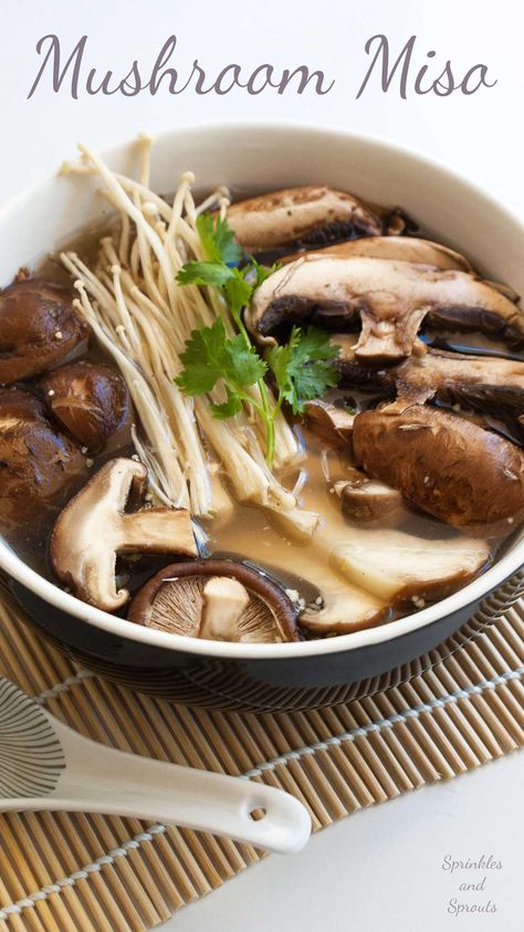 Mushroom Miso Soup | Sprinkles and Sprouts Mushroom Miso Soup, Mushroom Miso, Lamb Salad, Miso Recipe, Mapo Tofu, Asian Soup, Vegetarian Lunch, Miso Soup, Minestrone