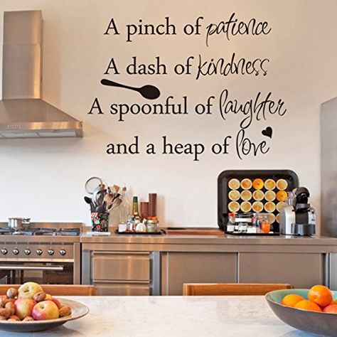 Inspirational Wall Sticker Quotes Words Art Removable Kitchen Dining Room Wall Decal Sticker Mural Vinyl Home Decor A Pinch of Patience,A Dash of Kindness...£¨Small,Black£© GECKOO http://smile.amazon.com/dp/B015E4HSE2/ref=cm_sw_r_pi_dp_wgNPwb01S417D Kitchen Wall Quotes, Vinyl Wall Words, Wall Stickers Quotes, Kitchen Wall Decals, Kitchen Quotes, Kitchen Wall Stickers, Kitchen Decor Wall Art, Life Kitchen, Dining Room Wall