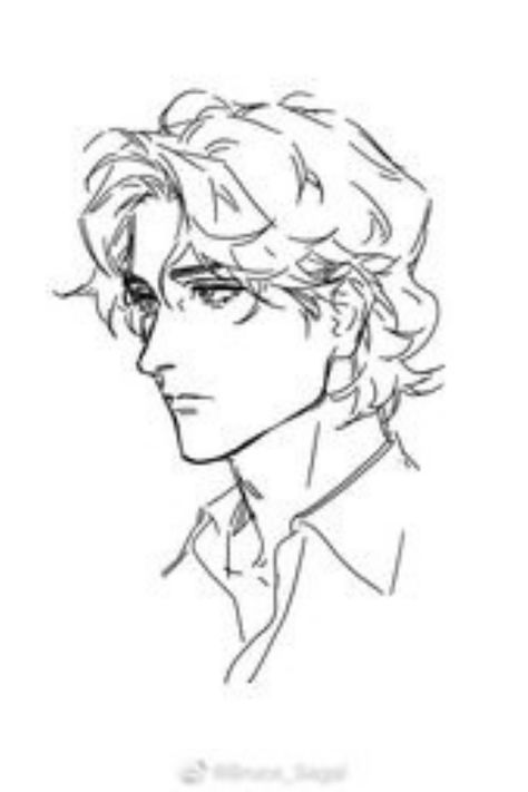 Man Curly Hair Drawing, Men Drawing Hair, Wavy Hair Men Drawing, Drawing Hair References Male, How To Draw Wavy Hair Male, Boy With Curly Hair Drawing, Man With Long Hair Drawing, Curly Hair Guy Drawing, How To Draw Wavy Hair