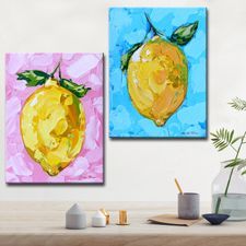 Citrus 2-Piece Canvas Wall Art Set Lemon Artwork, Fruits Painting, Nature Canvas Painting, Lemon Art, Small Food, Small Canvas Paintings, Food Painting, Coastal Wall Art, Mini Canvas Art