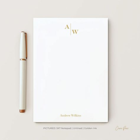 Personal Stationery Design, Monogram Stationary, Mens Monogram, Custom Stationary, Note Pad Design, Notepad Gift, Monogrammed Stationery, Personalized Stationary, Split Monogram