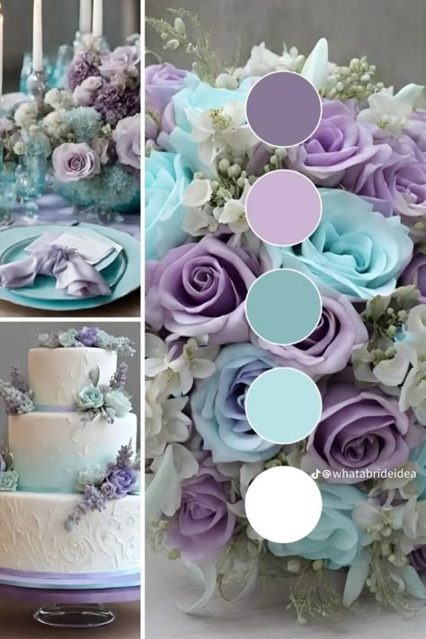 Emerald Green And Turquoise Wedding, Party Colour Themes, Purple Wedding Color Palette, Purple And Teal Wedding, Wedding Color Ideas Winter, Wedding Color Ideas Spring, Lavender Wedding Colors, Wedding Color Ideas Summer, Color Palettes Wedding