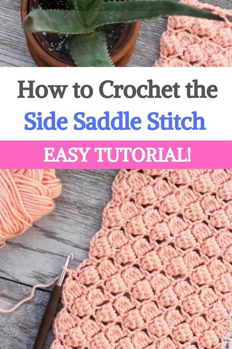 How to Crochet the Side Saddle Stitch - Easy Tutorial! Easy Crochet Stitches For Beginners Step By Step, Crochet Videos Tutorials Step By Step, Side Saddle Stitch, Hekel Patrone, Crochet Scarf Easy, 100 Crochet Stitches, Side Saddle, Saddle Stitch, Crochet Stitches Free