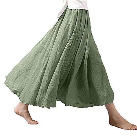 Womens Retro Beach Party Long Maxi Skirt Women's Bohemian Style Elastic Waist Band Cotton Linen Long Maxi Skirt Dress Light Green Fitted Maxi Skirt, Flowy Sundress, Costume Africain, Skirts Casual, Long Maxi Skirt, Maxi Skirt Dress, Womens Maxi Skirts, Skirt Maxi, Beach Skirt