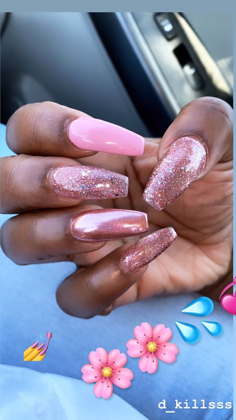 Sweet 16 Nails Acrylic Rose Gold, Rose Gold Prom Nails Acrylic, Rose Gold Acrylics, Acrylic Nails Rose Gold, Rose Gold Acrylic Nails, Long Acrylic Nails Rose Gold, Gold Acrylic Nails, Prom Ideas, Prom Hair