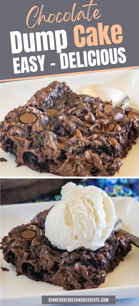 This 5-ingredient chocolate dump cake is the easiest chocolate dessert ever, and the most indulgent, with gooey chocolate in every bite! Easy Dump Cake Recipe Chocolate, Easy Chocolate Desserts For Two, Choc Dump Cake Recipes, Chocolate Cake Mix Desserts Easy, Double Chocolate Fudge Cake, Chocolate Desserts Easy Quick Simple, Dump Desserts Easy, 5 Ingredient Cake, Easy Desserts For Birthday